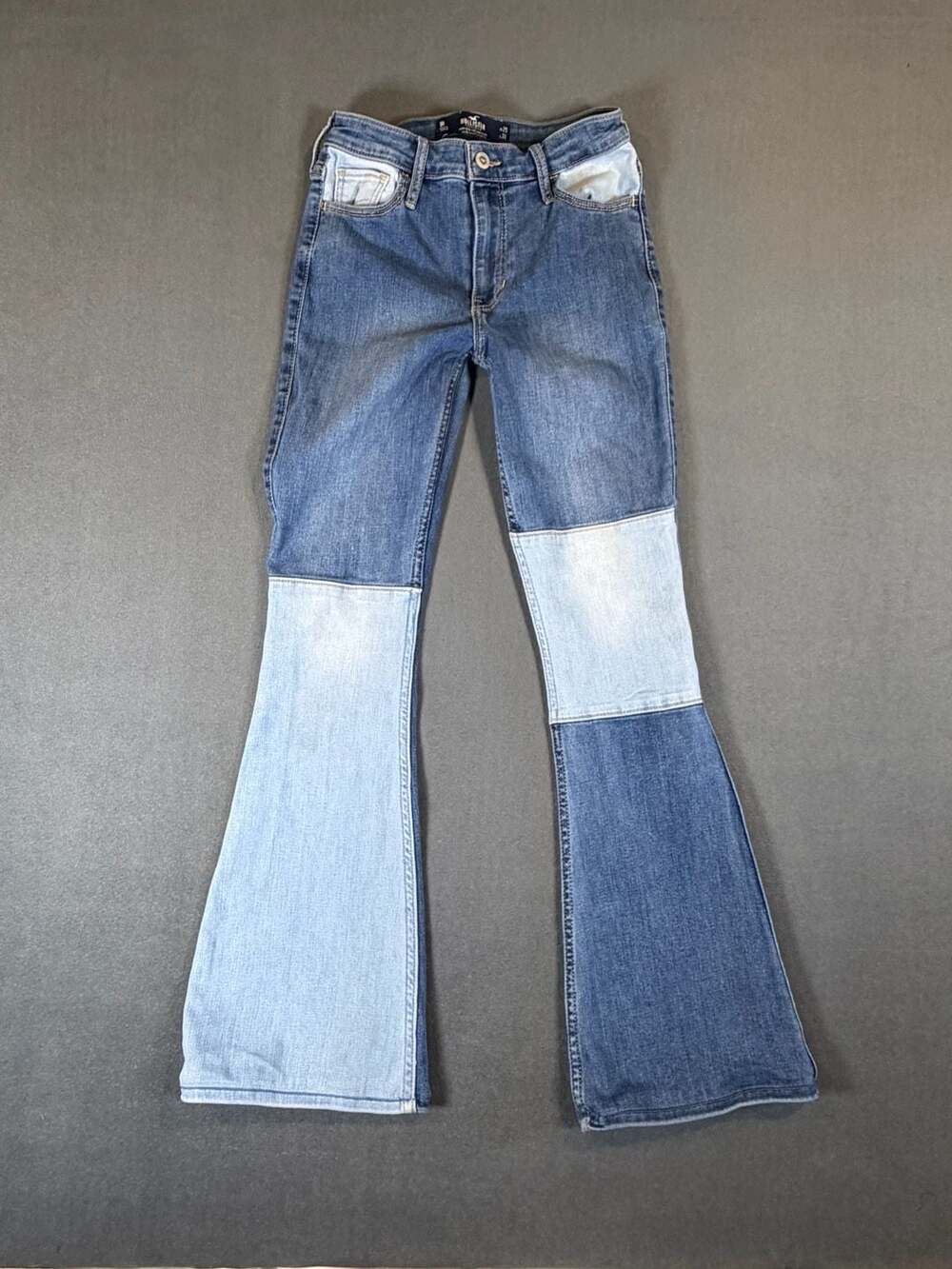 Hollister W25 High Rise Vintage Flare Patchwork Two Tone Jeans 1R Y2K